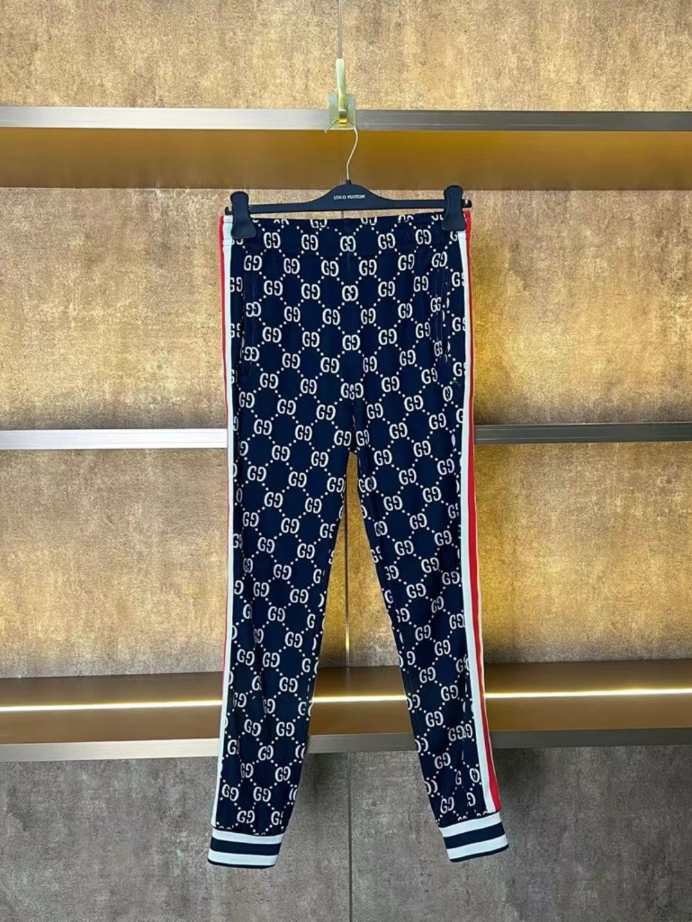 🚩steal Gucci Navy GG Logo Leggings with Red and White Side Stripes